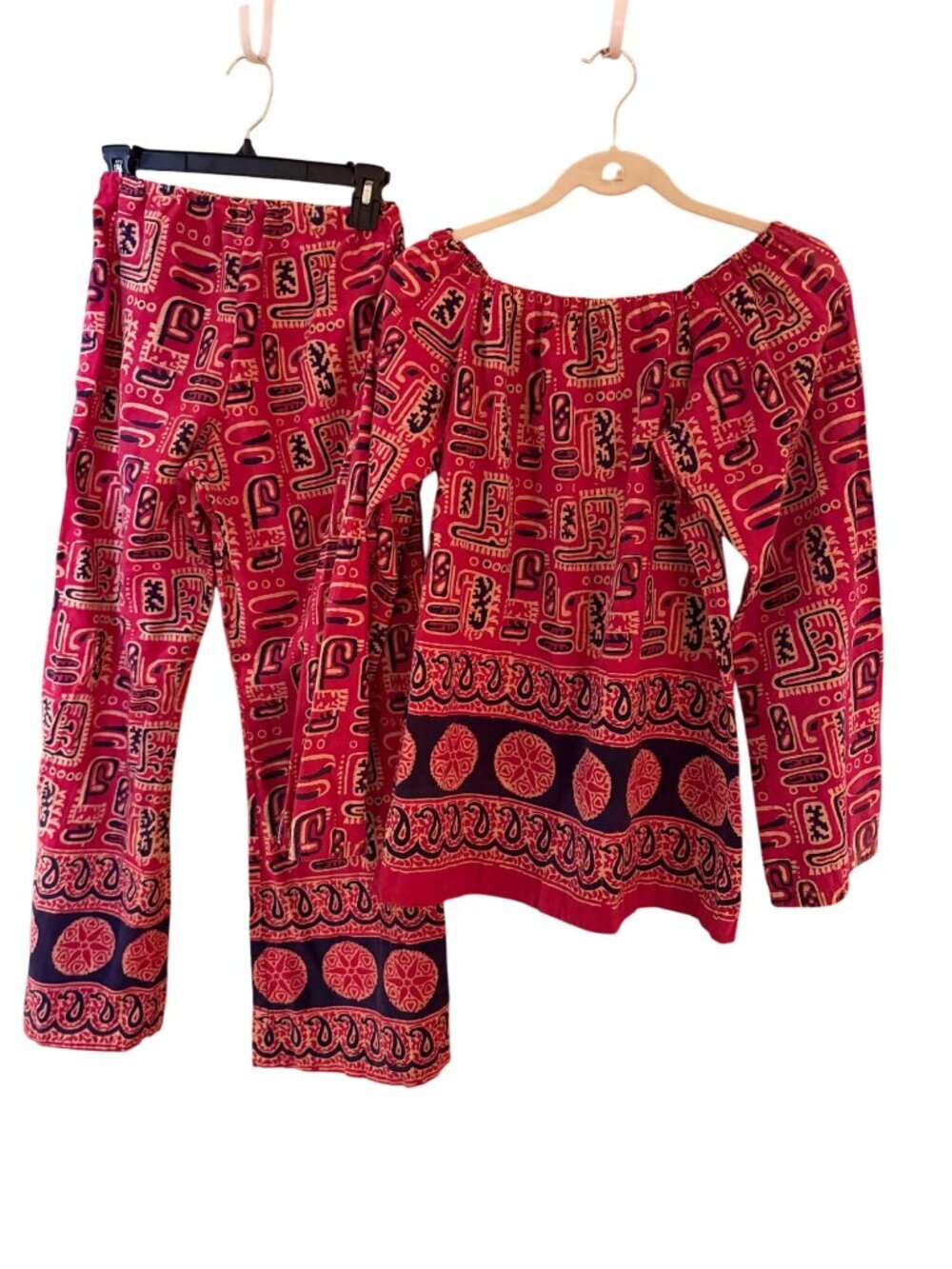Karavan Trading Co. Womens Handwoven Tribal Pattern Pant Set Size S Red Cotton